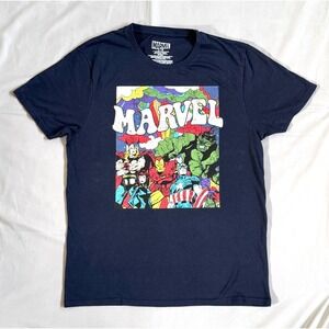 Marvel Avengers Graphic T-Shirt Mens Large Navy Blue Retro Comic Art Tee L